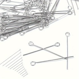 Resim 100 adet/Lot 15-70mm Göz Başlıklı Paslanmaz Çelik Headpins Takı Yapımı Bilezik Kolye Küpe Bağlantı Charms DIY için 