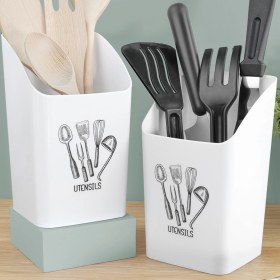 Resim 2'li Tezgah Üstü Kaşıklık - Mutfak Organizer Düzenleyici Kepçelik Kaşık Bıçak Standı Beyaz 