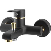 Resim Kupp Siyah Banyo Bataryası 5 Yıl Garantili Pirinç Tek Gövde Banyo Duş Bataryası Siyah Musluk 