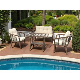 Resim Kartepe 2 1 1 Rattan Bahçe Balkon Takımı,kahve Rattan/krem Kumaş Kahverengi - Krem 