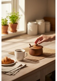 Resim Akayev Akasya Kaşıklı Baharatlık Kahverengi 