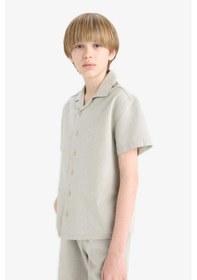 Resim DeFacto Erkek Çocuk Oversize Geniş Kalıp Polo Yaka Müslin Kısa Kollu Gömlek E3314A825HSGN1123 
