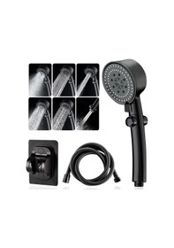 Resim Elde Taşınabilir Duş Başlığı, Yüksek Basınçlı 6 Püskürtme Modu Duş Başlığı, Açma/kapama Duraklatma Anahtarlı, Çıkarılabilir Duş Başlıkları Hortumlu Ve Ayarlanabilir Braketli Siyah 