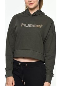 Resim Hummel Rayce Kadın Baskılı Kapüşonlu Sweatshirt Haki 