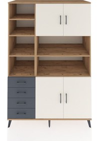 Resim Kronos Dolap 9 Raflı 4 Çekmeceli 4 Kapaklı 132x59x195 Çam-aytaşı/antrasit Aytası/antrasıt 