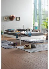 Resim Lalas-s Çift Kişilik Ferforje Metal Karyola-beyaz Ahşap Latalı 