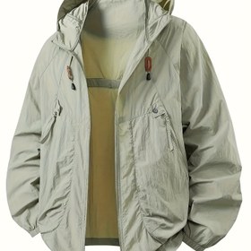 Resim Erkekler için hafif tüm mevsimler için nefes alan güneş koruma kapüşonlu ceket, hafif mavi açık hava rüzgarlık, fermuarlı ceplere sahip, ayarlanabilir baş örtüsü ve elastik manşetler, koşu, yürüyüş, kamp ve plaj partileri için uygun - Makinede yıkanabilir, düzenli fit, koşu ekipmanı, Raglan kollu 