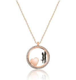 Resim Sevgililer Kalp Aşk Halka Kolye Rose Gold Kaplama Gümüş 