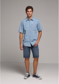 Resim Colin's Colins Regular Fit Klasik Yaka Düz Erkek Light İndigo Denim Kısa Kol Gömlek Cl1081129 Q1.v1 Dn45009 Mavi 