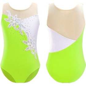 Resim Floresan Sarı Jimnastik Dans Eğitimi Elbise Çocuk Kız Kolsuz Payetler Dekor Paten Leotard Sarı 