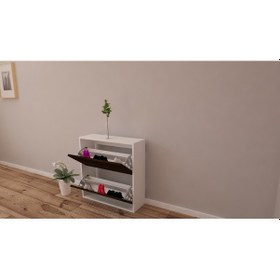 Resim Moonlife 2 Kapaklı Kayar Raflı Ayakkabılık Ceviz 