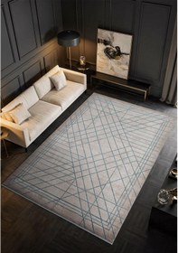 Resim Art At002m Mavi Geometrik Desen Modern Halı Triko Akrilik Viskon Boyama Yüksek Sıklık Ipek Serisi-758 Mavi 