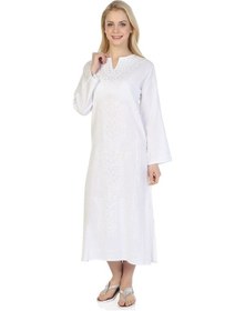 Resim Uzun Kol Şile Bezi Simli Kaftan Midi Boy Elbise Beyaz 