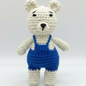 Resim perasse Mavi tulumlu ayıcık amigurumi oyuncak 15 cm 