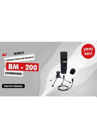 Resim Midex Bm-200 Kardioid Condenser Stüdyo Mikrofon Kondenser Mikrofonu Davul Canlı Podcast Yayıncı 