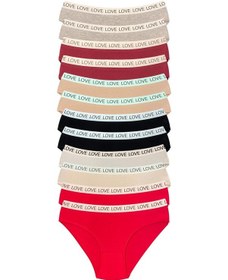 Resim 12 Adet Pamuklu Esnek Kadın Slip Bikini Külot Geniş Lastikli Baskılı Çok Renkli 