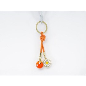 Resim Turuncu Cam Nazar Boncuklu Papatyalı Anahtarlık, Hediyelik Cam Bo 