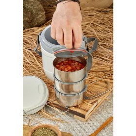 Resim Cooker Lüx 1,2 Litre Çelik Hazneli 3'lü Yemek Termosu 