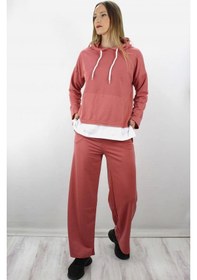 Resim Bol Paça Kapşonlu Eşofman Takımı Pudra - 1908.130. Çok Renkli 