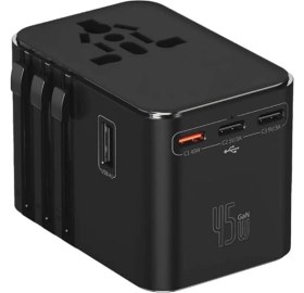 Resim Seyahat Priz Dönüştürücü Adaptör, 45W Şarj Cihazı, 2x USB Girişi, 3x Type-C Girişi, Uluslararası Güç Adaptörü, Us, Uk, Eu, Au Evrensel Uyum 