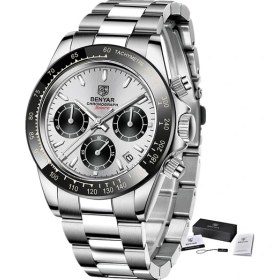 Resim Hanyang Beyaz Siyah Relojes Hombre 2021 Benyar Yeni Saatler Erkekler Lüks Marka Chronograph Erkek Spor Saatler Su Geçirmez Paslanmaz Çelik Kuvars Izle (Yurt Dışından) 