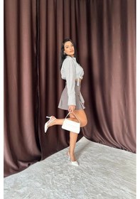 Resim Defymoda Füme Düğme Detaylı Pileli Etek Füme 
