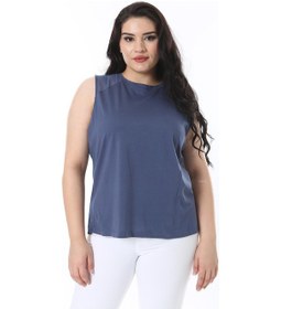 Resim Kadın Büyük Beden İndigo Omuzları Tül Detaylı Kolsuz Bluz 65n38225-indigo İndigo 