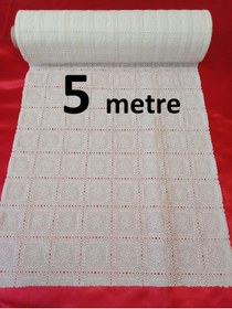 Resim HANK TİCARET 5 Metre Pvc Dantel Raf Sehpa Masa Fiskos Örtüsü Kare Kare Beyaz Rüzgar Gülü Desen 5mX50cm 