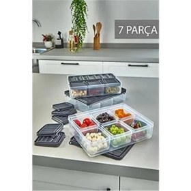 Resim AyrStore 7 Bölmeli Sızdırmaz Saklama Kabı Kahvaltılık ve Buzluk Saklama Kabı Vakumlu Kapaklı Set 