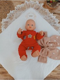 Resim Dantelli Özel Tasarım Bebek Kundağı Dış Kundak Battaniyesi Hastane Çıkışı Hediyelik Mevlütlük Knd45321 Kahverengi 