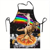 Resim Dinozor & Kedi Pizza Pişirme Önlüğü, Cadılar Bayramı Temalı, Polyester 100%, Dokuma, 140g/m², Renkli Yıldızlı Gökyüzü ve Yağmur Duvarı Tasarımı, Eviniz İçin Komik Mutfak Önlüğü 