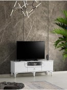 Resim 130 CM ART MDF MEBRAN KAPAK TV SEHPASI BEYAZ - GÜMÜŞ 