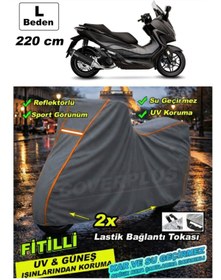 Resim CoverPlus TURUNCU FİTİLLİ GRİ Tüm Modellere Uyumlu Motosiklet Brandası Motor Brandası,Yağmur Su Geçirmez 