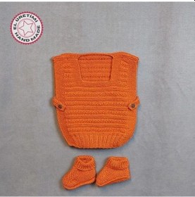 Resim Uretti - Talia 8659 2067 El Örgüsü Erkek Çocuk Kiremit Rengi Süveter - Patik Set - 12-18 Ay 