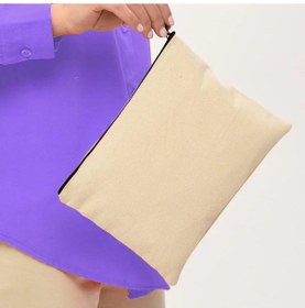 Resim Kanvas Kumaş Clutch Çanta / Kozmetik Çanta Doğa Dostu Bej 