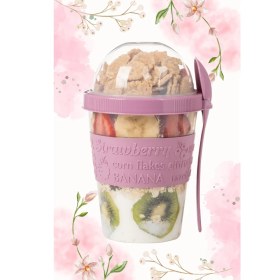 Resim Eynel 1 Adet Take N Go Kaşıklı Hazneli Meyveli Yoğurt Kabı Piknik Iş Atıştırmalık Müsli Granola Süt Bardak 