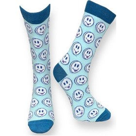 Resim Me-vo 3'lü Unısex Argyle Ve Emoji Tasarımlı Esnek Nem Alabilen Pamuklu Spor Soket Çoraplar Çok Renkli 
