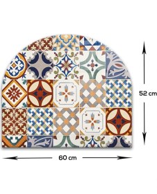 Resim Decorita Cam Ocak Arkası Koruyucu | Oval Şekilli | Çini Desen | 52CM x 60CM 