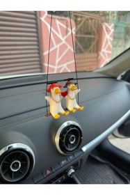 Resim 3dbaydesign AŞK ve SEVGİYİ simgeleyen Altın Zincirli Sallanan Şapkalı Cift Ördek Yeni Trend Dikiz Ayna Süsü 