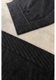 Resim 2'li Diyagonal Çizgili Ayak Havlusu Seti - %100 Pamuk Havlu Takımı - 50x70 Cm Sıyah Siyah 