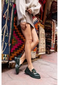 Resim Tete Kadın Yeşil Açma İthal Aksesuar Loafer Ayakkabi Yeşil Açma 