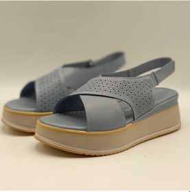 Resim Athena Mavi Deri Dolgu Topuk Sandalet Mavi 