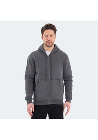 Resim Slazenger VONDA Erkek Fermuarlı Kapüşonlu Cepli Koyu Gri Sweatshirt 