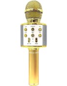 Resim Altın Kablosuz Bluetooth Mikrofon Ve Hoparlör Birleşik Cihaz, Led Işıklı, Karaoke İçin Uygun, 1200mah Pil, Hafıza Kartı/disk Desteği 