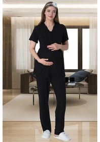 Resim Mecit Pijama Mecit 6008 Siyah Hamile Lohusa Pijama Takımı 