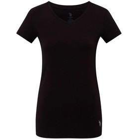 Resim U.S. Polo Assn. Kadın Siyah Kısa Kollu V Yaka T-Shirt 66004 