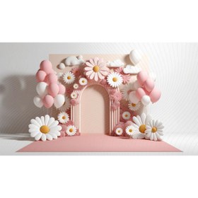 Resim Venspor Pembe Ve Beyaz Papatya Ve Balonlarla Süslenmiş Arka Plan, 200x150cm Fon Duvar Örtüsü Stüdyo Fonu 