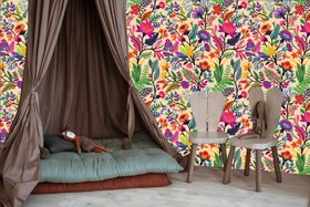 Resim Neon Floral Duvar Kağıdı 