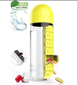 Resim 600 Ml 7 Günlük İlaç Saklama Kutulu Hazneli Su Matarası Sarı 