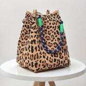 Resim Wo'nun Leopar Desenli Manyetik Kapaklı ve İp Saplı Örgü Çantası - Katlanabilir Büyük Kapasiteli Günlük Kullanım İçin Şık Tote, Dayanıklı Polyester, Karışık Renkler, Vintage El Çantası, Seyahat Çantası, Trendy Aksesuar, Sağlam Kulplu Kova Çanta 